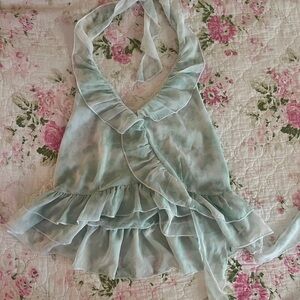 Ruffled Halter Top in Light Green